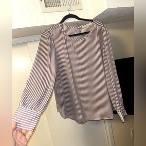 Express work long sleeve striped blouse, XL, oversized a bit, maroon and blue
